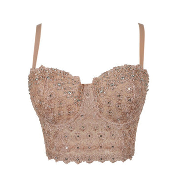 Novalie Rhinestone Corset Style Cropped Top - SunsetFashionLA